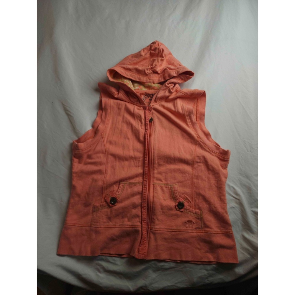 Oleg Cassini Sport Vest Jacket Womens Large Orange Full Zip Hooded Athleisure